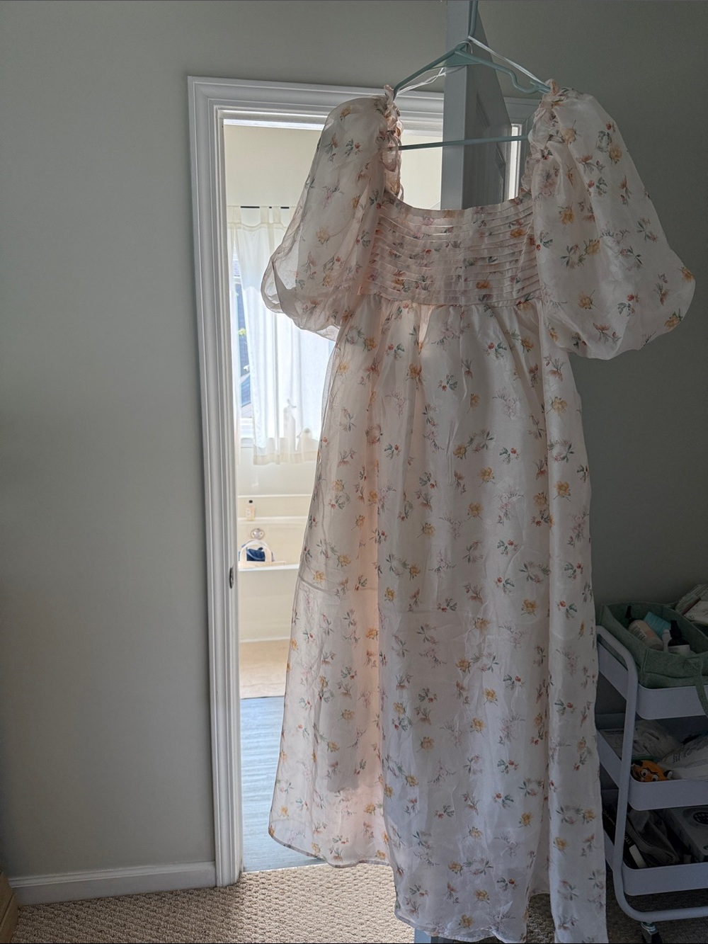 Melody Maxi Floral Puff-Sleeve Sundress in Cream
